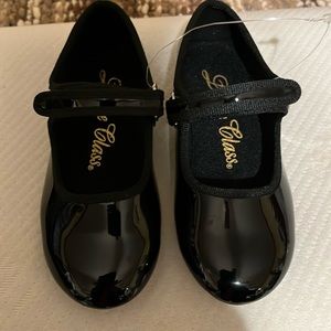 Dance Class little girls patent leather black looking  tap shoes size 10